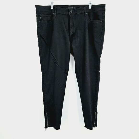 KanCan Mid Rise Zip Cuff Ankle Jeans 3XL 20W Black Raw Hem Crop Plus Stretch New - Picture 1 of 10